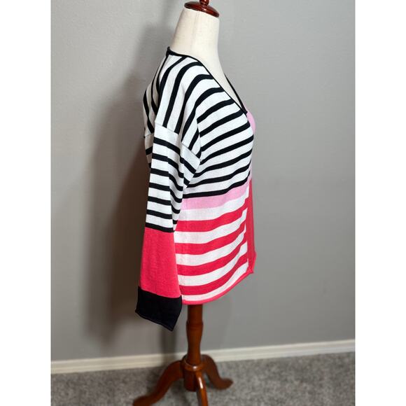 Shannon Passero v neck sweater color block & stripes pink black white Cotton S/M - Picture 3 of 6